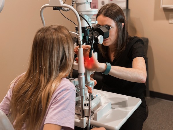 Photo of a myopia exam being done